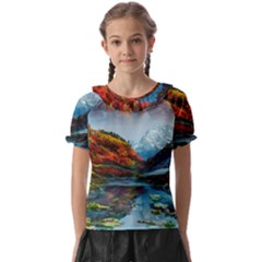 Breathtaking Landscape Scene Kids  Frill Chiffon Blouse by GardenOfOphir