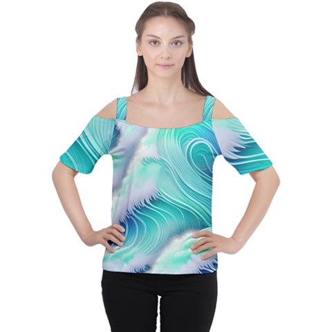 Stunning Pastel Blue Ocean Waves Cutout Shoulder Tee by GardenOfOphir