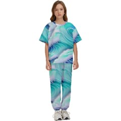 Stunning Pastel Blue Ocean Waves Kids  Tee And Pants Sports Set by GardenOfOphir