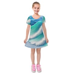 Beautiful Abstract Pastel Ocean Waves Kids  Short Sleeve Velvet Dress by GardenOfOphir