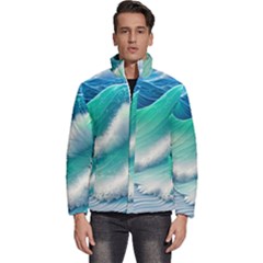 Beautiful Abstract Pastel Ocean Waves Men s Puffer Bubble Jacket Coat by GardenOfOphir