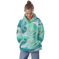 Pink Sky Blue Ocean Waves Kids  Oversized Hoodie