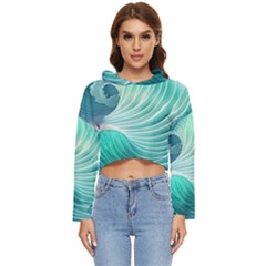 Pink Sky Blue Ocean Waves Women s Lightweight Cropped Hoodie