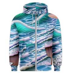 Shore Blue Ocean Waves Men s Zipper Hoodie by GardenOfOphir