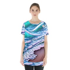 Shore Blue Ocean Waves Skirt Hem Sports Top by GardenOfOphir