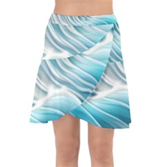 Pastel Blue Ocean Waves Iii Wrap Front Skirt by GardenOfOphir