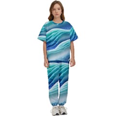 Pastel Beach Wave I Kids  Tee And Pants Sports Set by GardenOfOphir