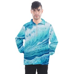 Blue Ocean Wave Watercolor Ii Men s Half Zip Pullover by GardenOfOphir