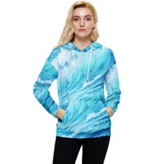 Blue Ocean Wave Watercolor Ii Women s Lightweight Drawstring Hoodie by GardenOfOphir