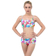 Feathers Pattern Background Colorful Plumage Layered Top Bikini Set