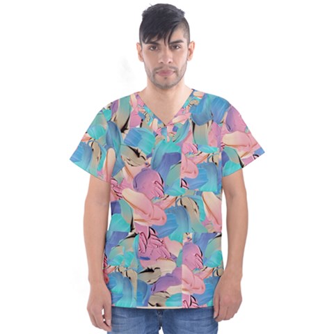 Painting Watercolor Abstract Design Artistic Ink Men s V-neck Scrub Top by Ravend