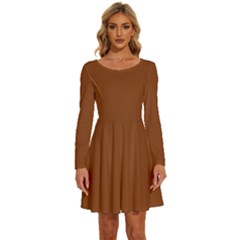 Fuzzy Wuzzy Brown	 - 	long Sleeve Wide Neck Velvet Dress