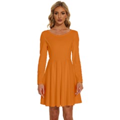 Carrot Orange	 - 	long Sleeve Wide Neck Velvet Dress