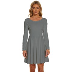 Steel Grey	 - 	long Sleeve Wide Neck Velvet Dress by ColorfulDresses