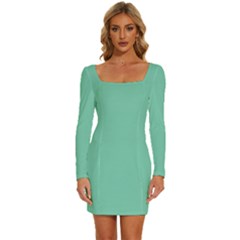 Lucite Green	 - 	long Sleeve Square Neck Bodycon Velvet Dress