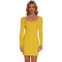 Dandelion Yellow	 - 	long Sleeve Square Neck Bodycon Velvet Dress