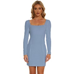 Serenity Blue	 - 	long Sleeve Square Neck Bodycon Velvet Dress by ColorfulDresses