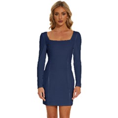 Space Cadet Blue	 - 	long Sleeve Square Neck Bodycon Velvet Dress