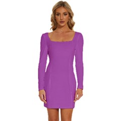 Medium Orchid	 - 	long Sleeve Square Neck Bodycon Velvet Dress