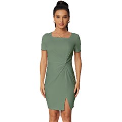 Dark Sage Green	 - 	fitted Knot Split End Bodycon Dress