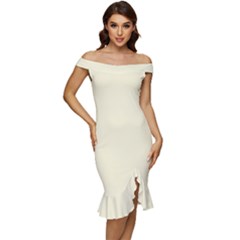 Corn Silk	 - 	off Shoulder Ruffle Split Hem Bodycon Dress by ColorfulDresses