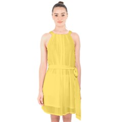 Mustard Yellow	 - 	halter Collar Waist Tie Chiffon Dress by ColorfulDresses