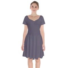 Dark Smoke Grey	 - 	short Sleeve Bardot Dress by ColorfulDresses