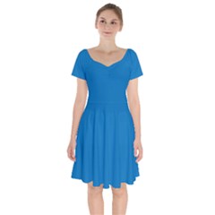 Spanish Blue	 - 	short Sleeve Bardot Dress by ColorfulDresses