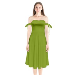 Venom Green	 - 	shoulder Tie Bardot Midi Dress