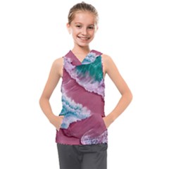 Ocean Waves In Pink Kids  Sleeveless Hoodie