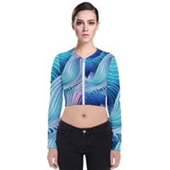 Ocean Waves Pastel Long Sleeve Zip Up Bomber Jacket by GardenOfOphir