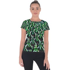 Bottles Green Drink Pattern Soda Refreshment Short Sleeve Sports Top 