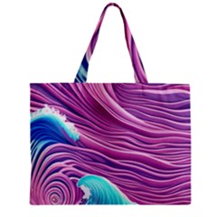 Pink Water Waves Zipper Mini Tote Bag by GardenOfOphir