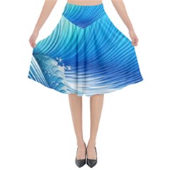 Nature s Beauty; Ocean Waves Flared Midi Skirt by GardenOfOphir