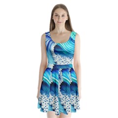 Blue Water Reflections Split Back Mini Dress  by GardenOfOphir