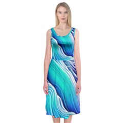 Ocean Waves In Pastel Tones Midi Sleeveless Dress by GardenOfOphir