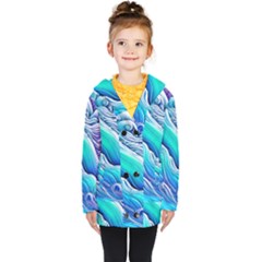 Ocean Waves In Pastel Tones Kids  Double Breasted Button Coat by GardenOfOphir