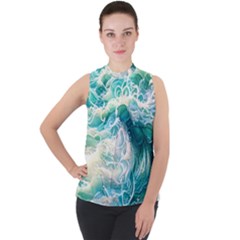 The Endless Sea Mock Neck Chiffon Sleeveless Top by GardenOfOphir