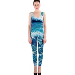 Abstract Blue Ocean Waves Iii One Piece Catsuit by GardenOfOphir