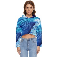 Simple Blue Ocean Wave Women s Lightweight Cropped Hoodie by GardenOfOphir