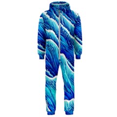 Blue Ocean Wave Watercolor Hooded Jumpsuit (men) by GardenOfOphir