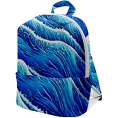 Blue Ocean Wave Watercolor Zip Up Backpack by GardenOfOphir