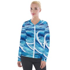 Blue Wave Velvet Zip Up Jacket by GardenOfOphir