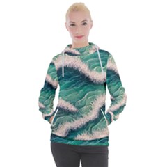 Blue Wave Pattern Women s Hooded Pullover