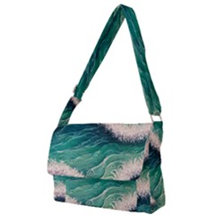 Blue Wave Pattern Full Print Messenger Bag (l)