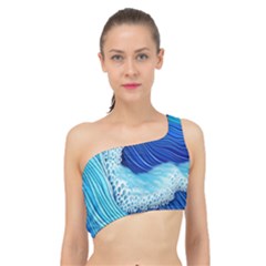 Waves Blue Ocean Spliced Up Bikini Top  by GardenOfOphir