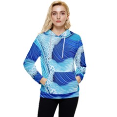 Waves Blue Ocean Women s Lightweight Drawstring Hoodie by GardenOfOphir