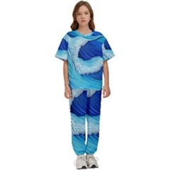 Waves Blue Ocean Kids  Tee And Pants Sports Set by GardenOfOphir