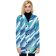 Blue Ocean Waves Button Up Hooded Coat  by GardenOfOphir