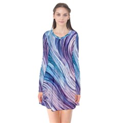 Abstract Pastel Ocean Waves Long Sleeve V-neck Flare Dress by GardenOfOphir